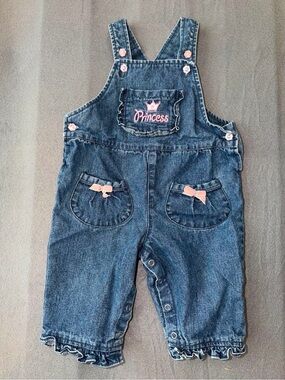 Sunshine Baby Princess Denim Overall Romper 6-9M Pink Bow